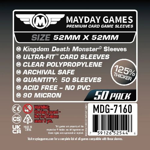 50 Mayday Games Premium Kingdom Death Monster sleeves 52x52mm MDG7160